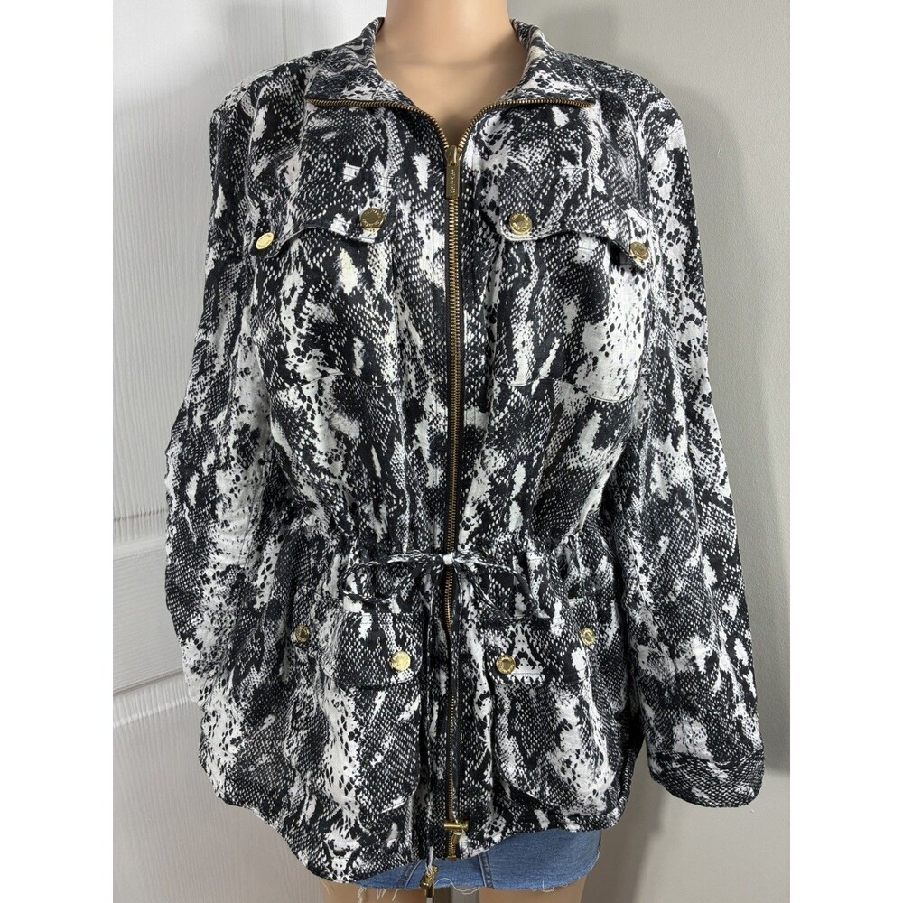 Calvin Klein Womens Jacket XL Lightweight 100% Linen Snake Print Drawstring